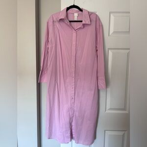 ❤️MAKE OFFER❤️ long sleeve pink cotton oxford button down shirt dress H&M Large